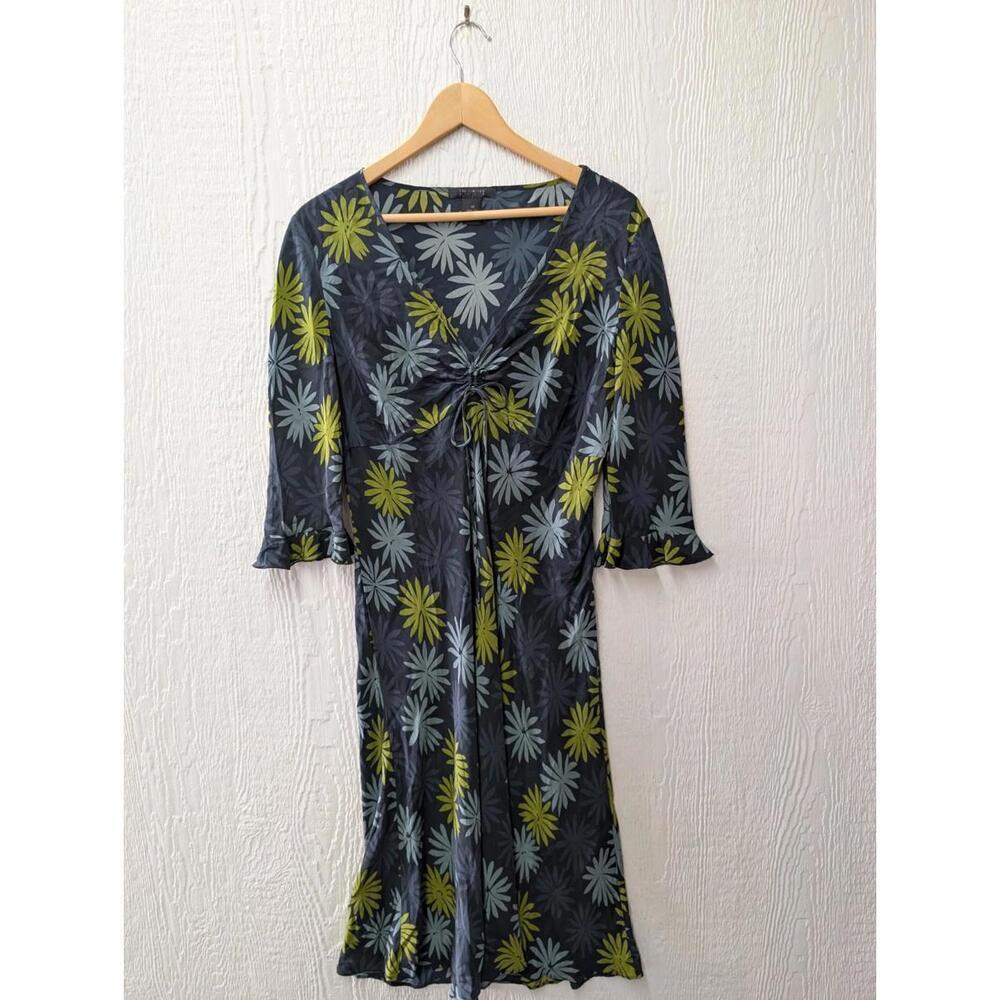 Vintage The Limited 100% Silk Y2K Floral Ruffle Tie Boho Dress Women's Size 14